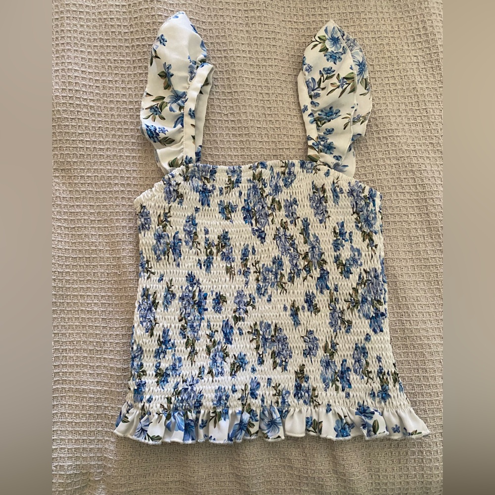 Floral Smocked Blue girls top